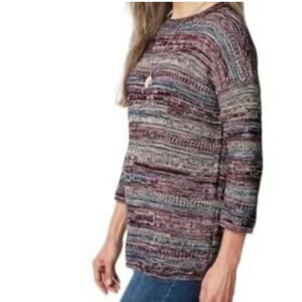 J. Jill Purple Striped 3/4 Sleeve Knit Drop Shoulder Sweater Size XL Petite